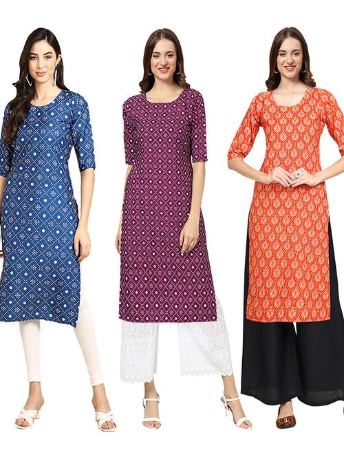multi coloured printed straight kurta set - 19403311 - Very Small Image - 1