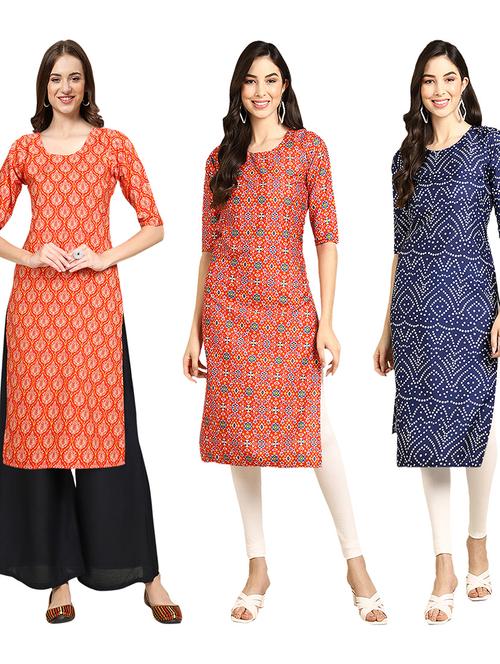 multi coloured printed straight kurta set - 19403312 - Very Small Image - 1