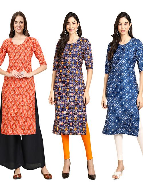 multi coloured printed straight kurta set - 19403320 - Very Small Image - 1