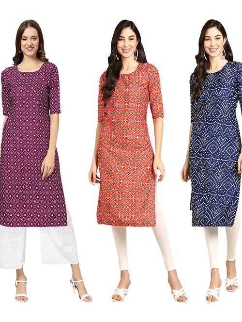 multi coloured printed straight kurta set - 19403323 - Very Small Image - 1