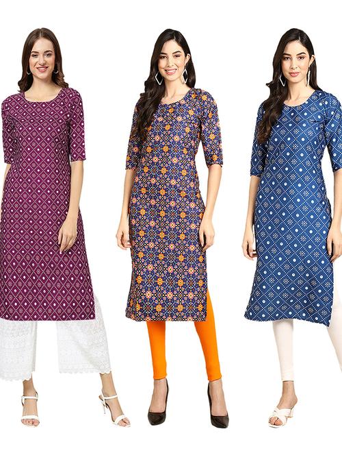 multi coloured printed straight kurta set - 19403325 - Very Small Image - 1