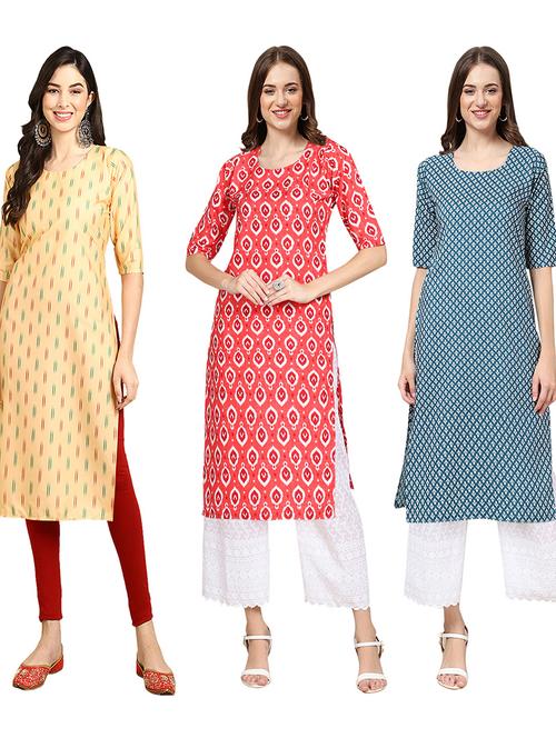 multi coloured printed straight kurta set - 19403333 - Very Small Image - 1