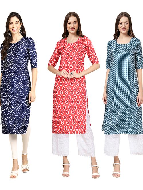 multi coloured printed straight kurta set - 19403348 - Very Small Image - 1