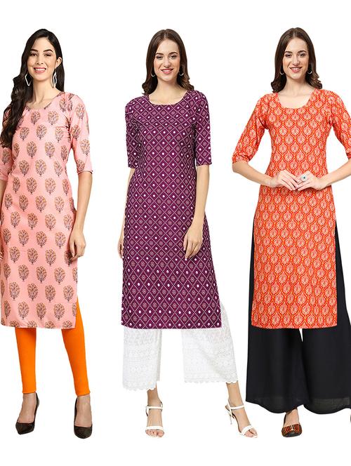 multi coloured printed straight kurta set - 19403362 - Very Small Image - 1