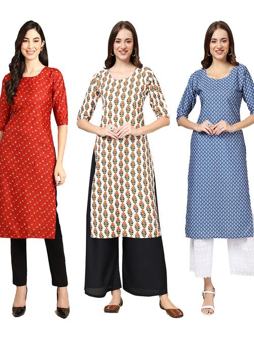 multi coloured printed straight kurta set - 19403371 - Very Small Image - 1