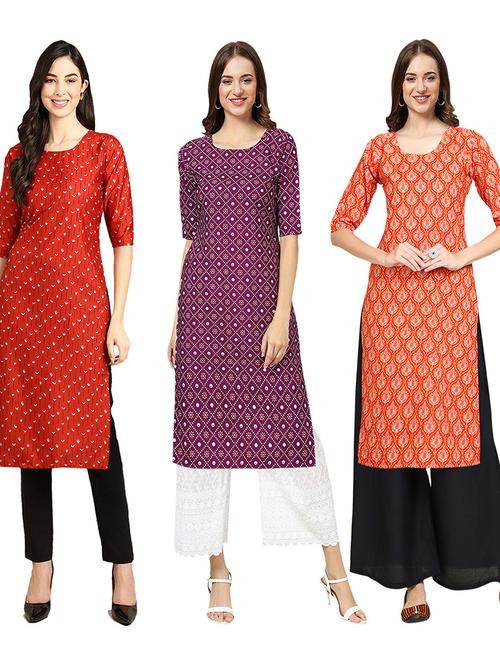 multi coloured printed straight kurta set - 19403372 - Very Small Image - 1
