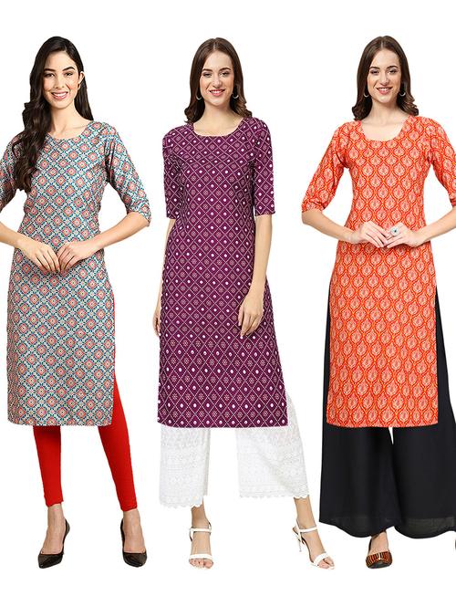 multi coloured printed straight kurta set - 19403377 - Very Small Image - 1