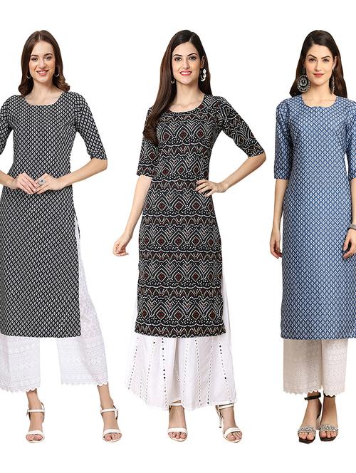 multi coloured printed straight kurta set - 19403394 - Very Small Image - 1