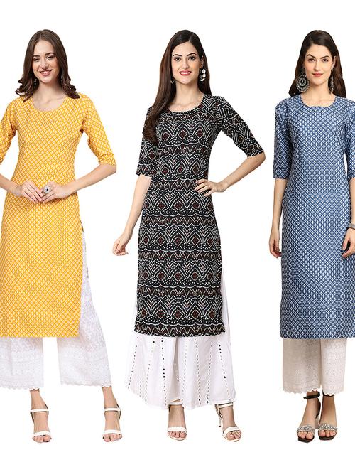 multi coloured printed straight kurta set - 19403399 - Very Small Image - 1