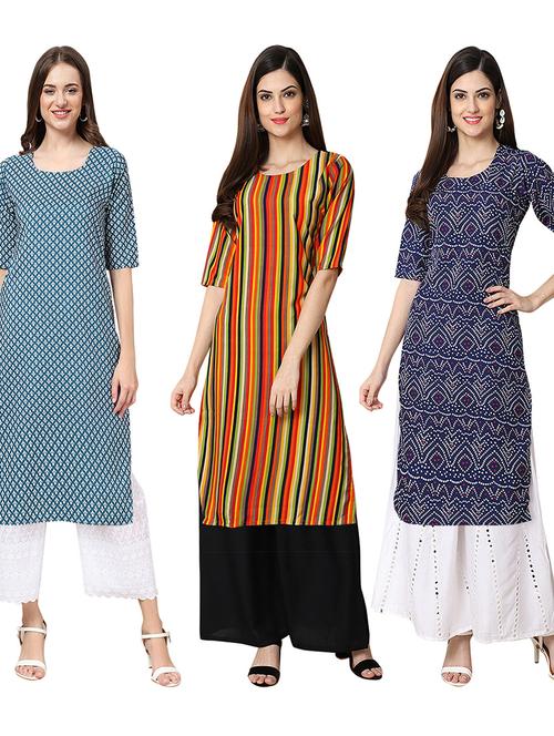 multi coloured printed straight kurta set - 19403403 - Very Small Image - 1