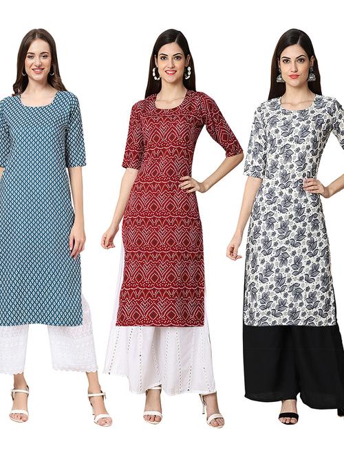 multi coloured printed straight kurta set - 19403405 - Very Small Image - 1