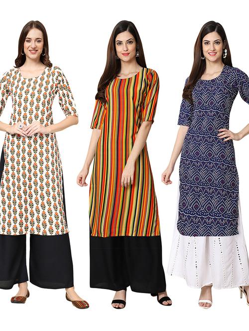 multi coloured printed straight kurta set - 19403408 - Very Small Image - 1