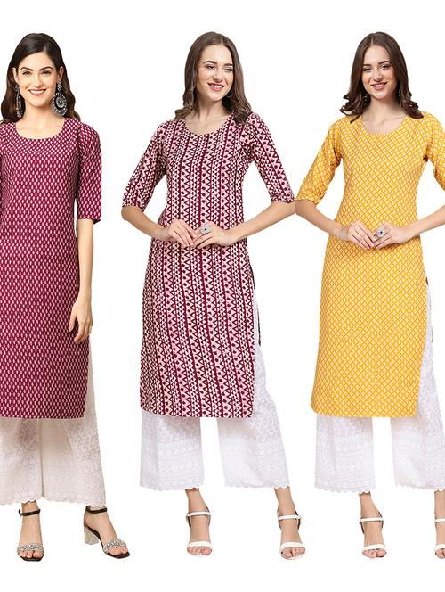 pack of 3 printed straight kurta - 19403649 - Very Small Image - 1