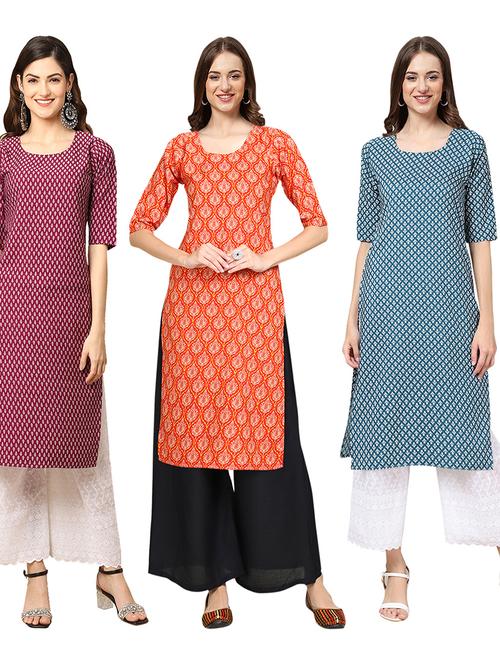 pack of 3 printed straight kurta - 19403652 - Very Small Image - 1