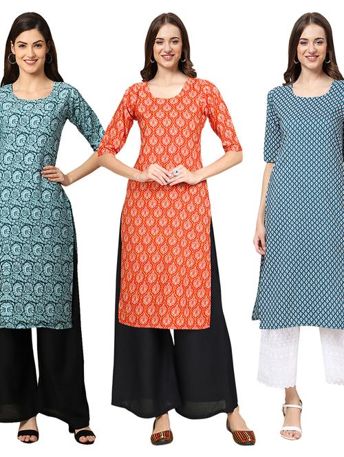 pack of 3 printed straight kurta - 19403662 - Very Small Image - 1