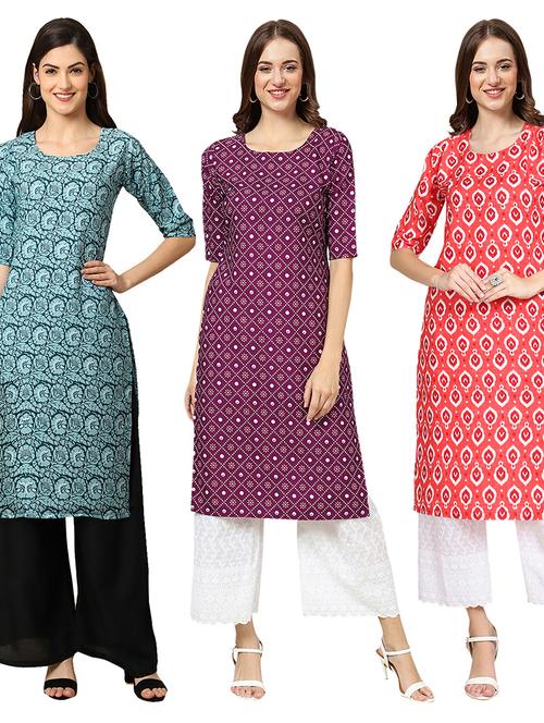 pack of 3 printed straight kurta - 19403663 - Very Small Image - 1