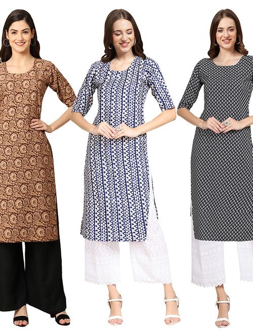 pack of 3 printed straight kurta - 19403665 - Very Small Image - 1