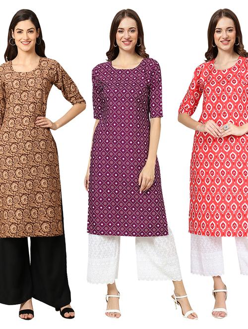 pack of 3 printed straight kurta - 19403668 - Very Small Image - 1