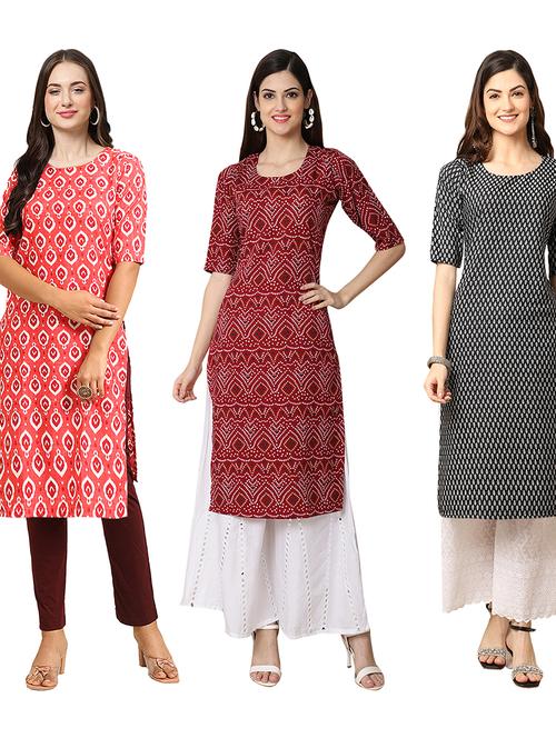 pack of 3 printed straight kurta - 19403672 - Very Small Image - 1