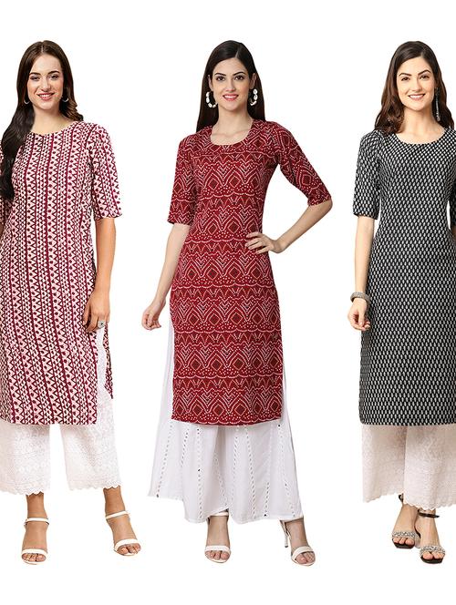 pack of 3 printed straight kurta - 19403677 - Very Small Image - 1