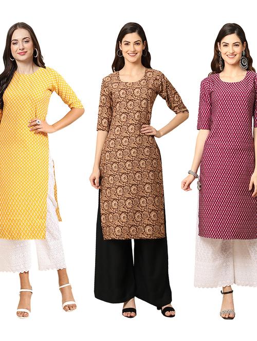 pack of 3 printed straight kurta - 19403693 - Very Small Image - 1