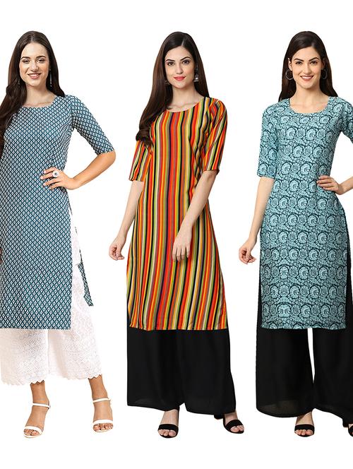 pack of 3 printed straight kurta - 19403694 - Very Small Image - 1