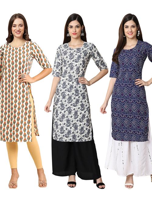 pack of 3 printed straight kurta - 19403700 - Very Small Image - 1