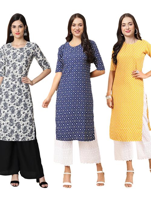 pack of 3 printed straight kurta - 19403731 - Very Small Image - 1