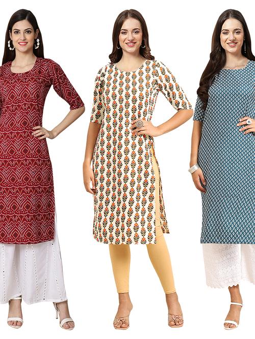 pack of 3 printed straight kurta - 19403740 - Very Small Image - 1
