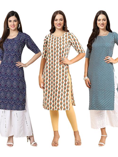 pack of 3 printed straight kurta - 19403745 - Very Small Image - 1