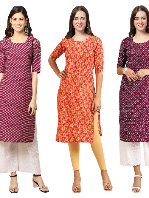 pack of 3 printed straight kurta - 19403752 - Very Small Image - 1