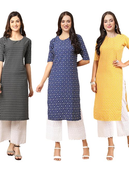 pack of 3 printed straight kurta - 19403761 - Very Small Image - 1