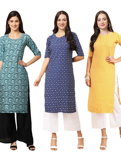 pack of 3 printed straight kurta - 19403766 - Very Small Image - 1