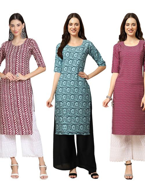 pack of 3 printed straight kurta - 19403781 - Very Small Image - 1