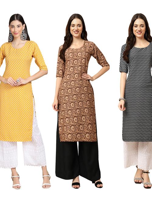 pack of 3 printed straight kurta - 19403797 - Very Small Image - 1