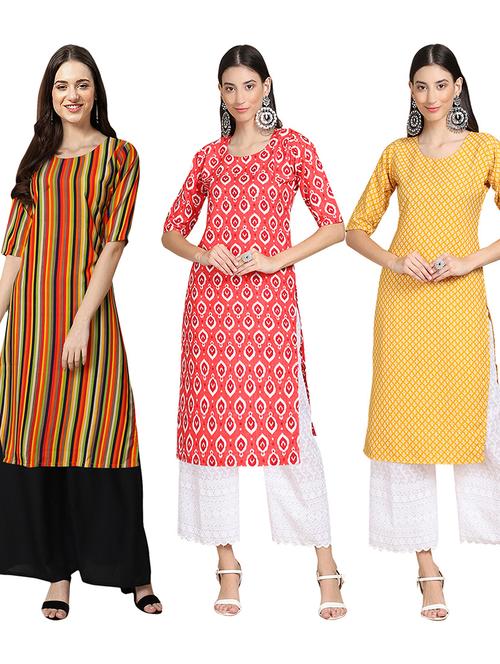 pack of 3 printed straight kurta - 19403818 - Very Small Image - 1