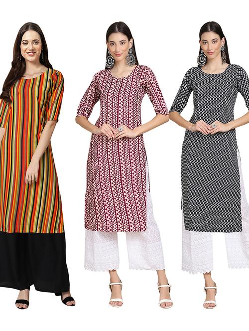 pack of 3 printed straight kurta - 19403819 - Very Small Image - 1