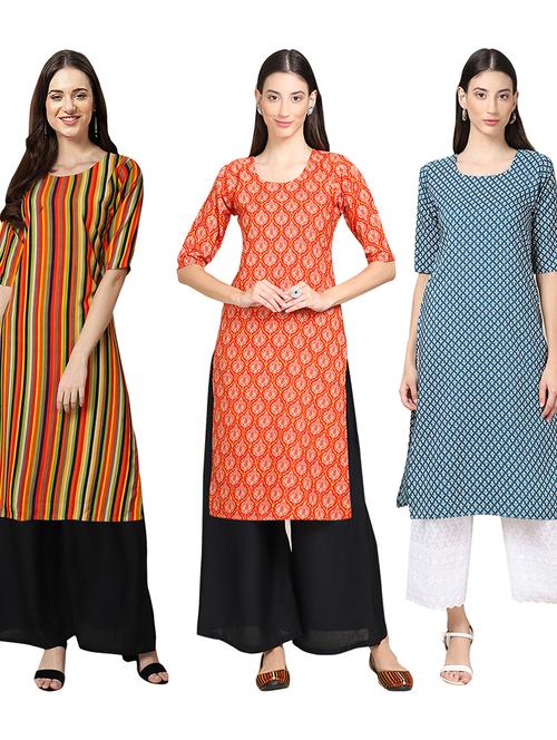 pack of 3 printed straight kurta - 19403821 - Very Small Image - 1