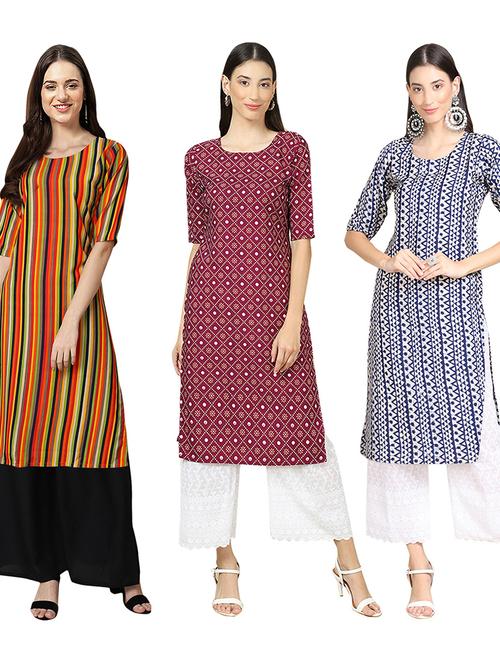 pack of 3 printed straight kurta - 19403822 - Very Small Image - 1
