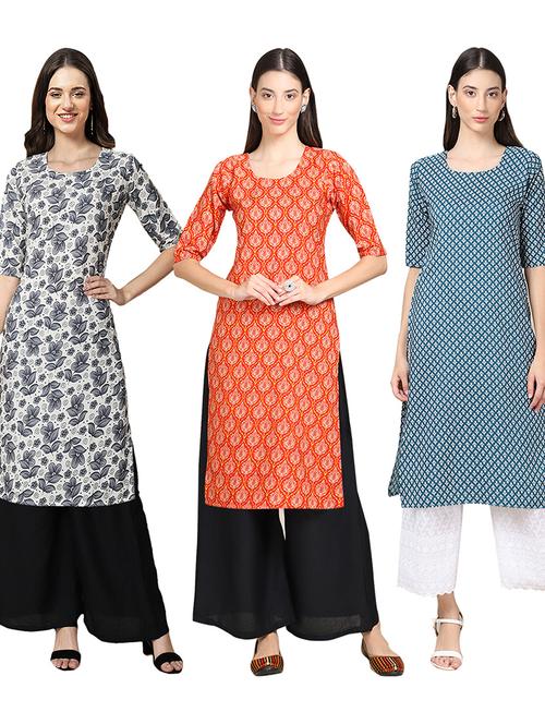 pack of 3 printed straight kurta - 19403826 - Very Small Image - 1