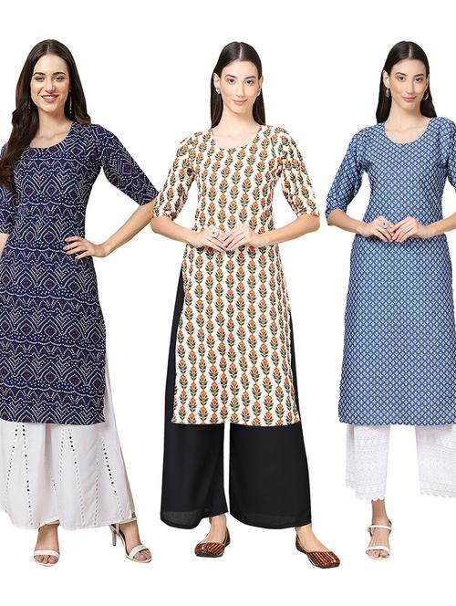 pack of 3 printed straight kurta - 19403845 - Very Small Image - 1