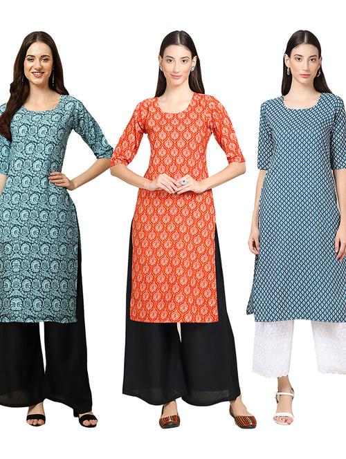 pack of 3 printed straight kurta - 19403861 - Very Small Image - 1