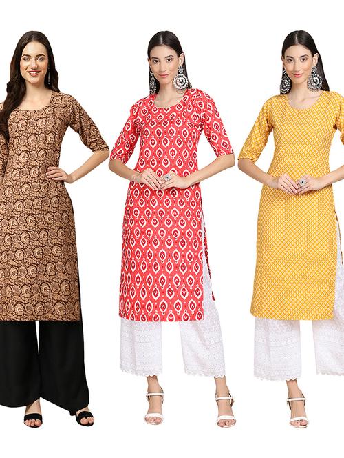 pack of 3 printed straight kurta - 19403863 - Very Small Image - 1
