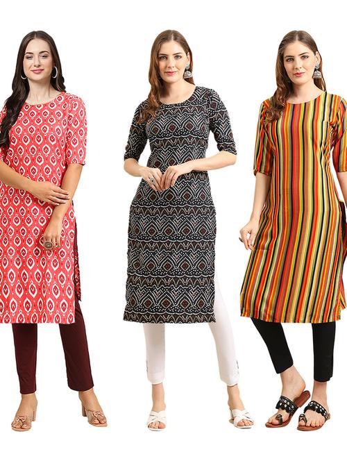 pack of 3 printed straight kurta - 19403870 - Very Small Image - 1