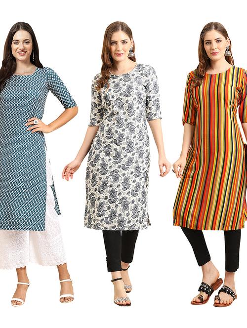 pack of 3 printed straight kurta - 19404142 - Very Small Image - 1