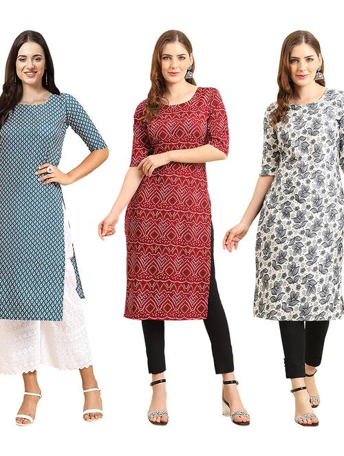 pack of 3 printed straight kurta - 19404144 - Very Small Image - 1