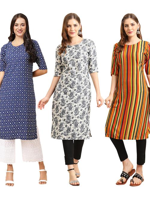 pack of 3 printed straight kurta - 19404152 - Very Small Image - 1