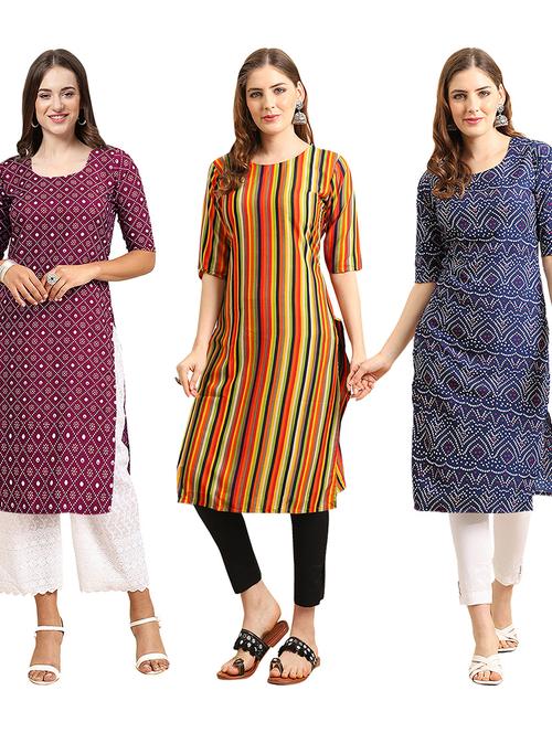 pack of 3 printed straight kurta - 19404161 - Very Small Image - 1