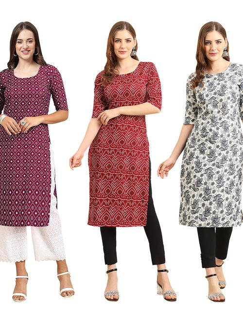 pack of 3 printed straight kurta - 19404164 - Very Small Image - 1