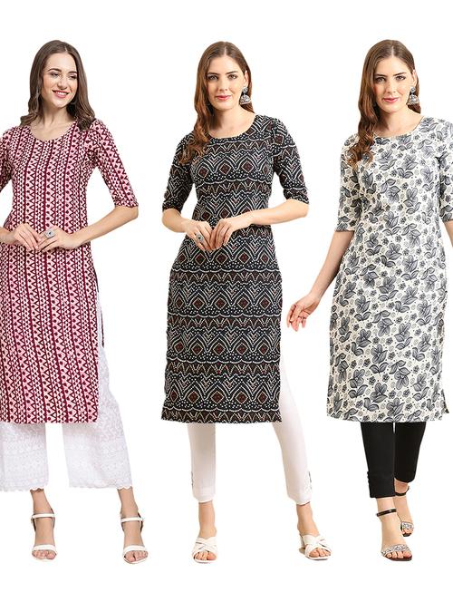 pack of 3 printed straight kurta - 19404198 - Very Small Image - 1